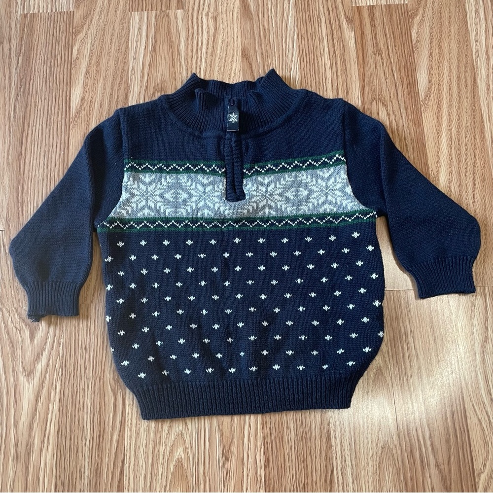 VINTAGE GEORGE BLUE FAIR ISLE HALF ZIP PULLOVER SWEATER BOYS SIZE 3T